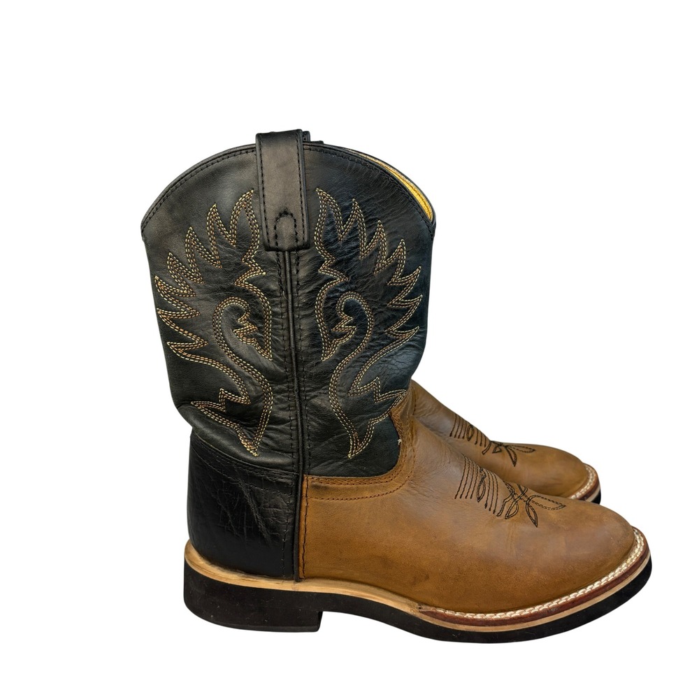 Justin Youth Size 5D Brown & Black Leather Western Cowboy Boots